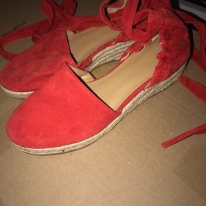 Red Marc Fischer shoes wrap up wedge 8 leather